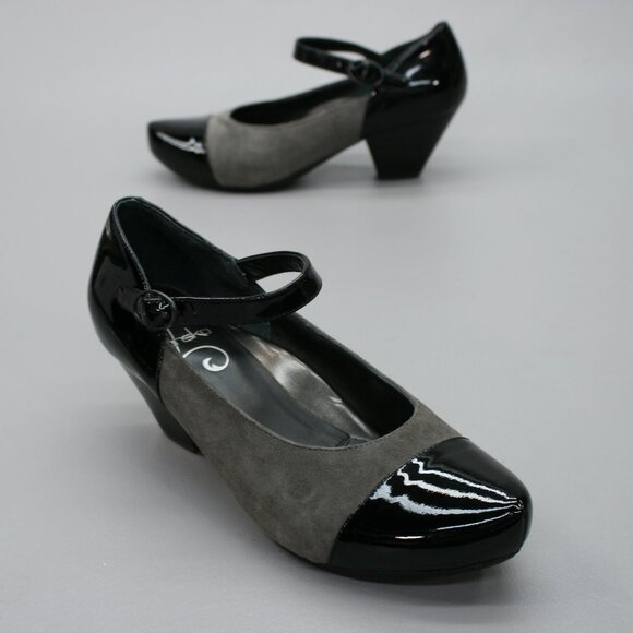 Dansko Ladies 38 (7.5-8) Bonnie Gray Suede Black Patent Leather Mary Jane Shoes - Picture 1 of 12